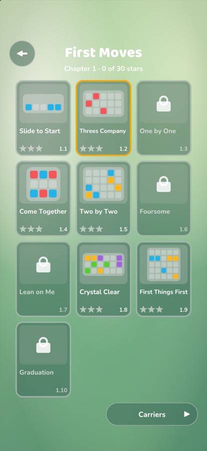 Chapter 1's levels, each showing its board